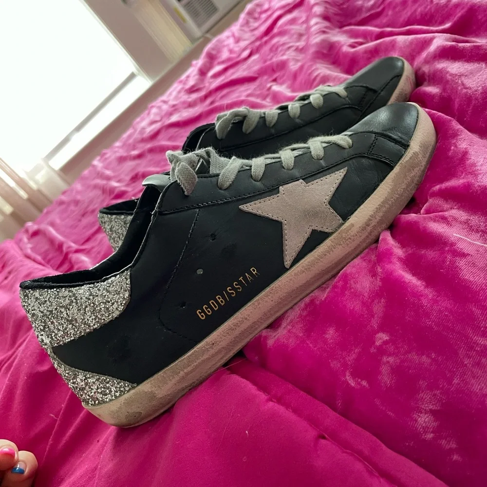 Golden Goose Superstar Leather Black & Glitter Low-Top Sneakers - Picture 3 of 7